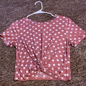 Pink/White polka dot crop-top short-sleeved